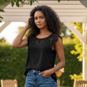 Brixon Ivy Black Lace Cap-Sleeve Camisole